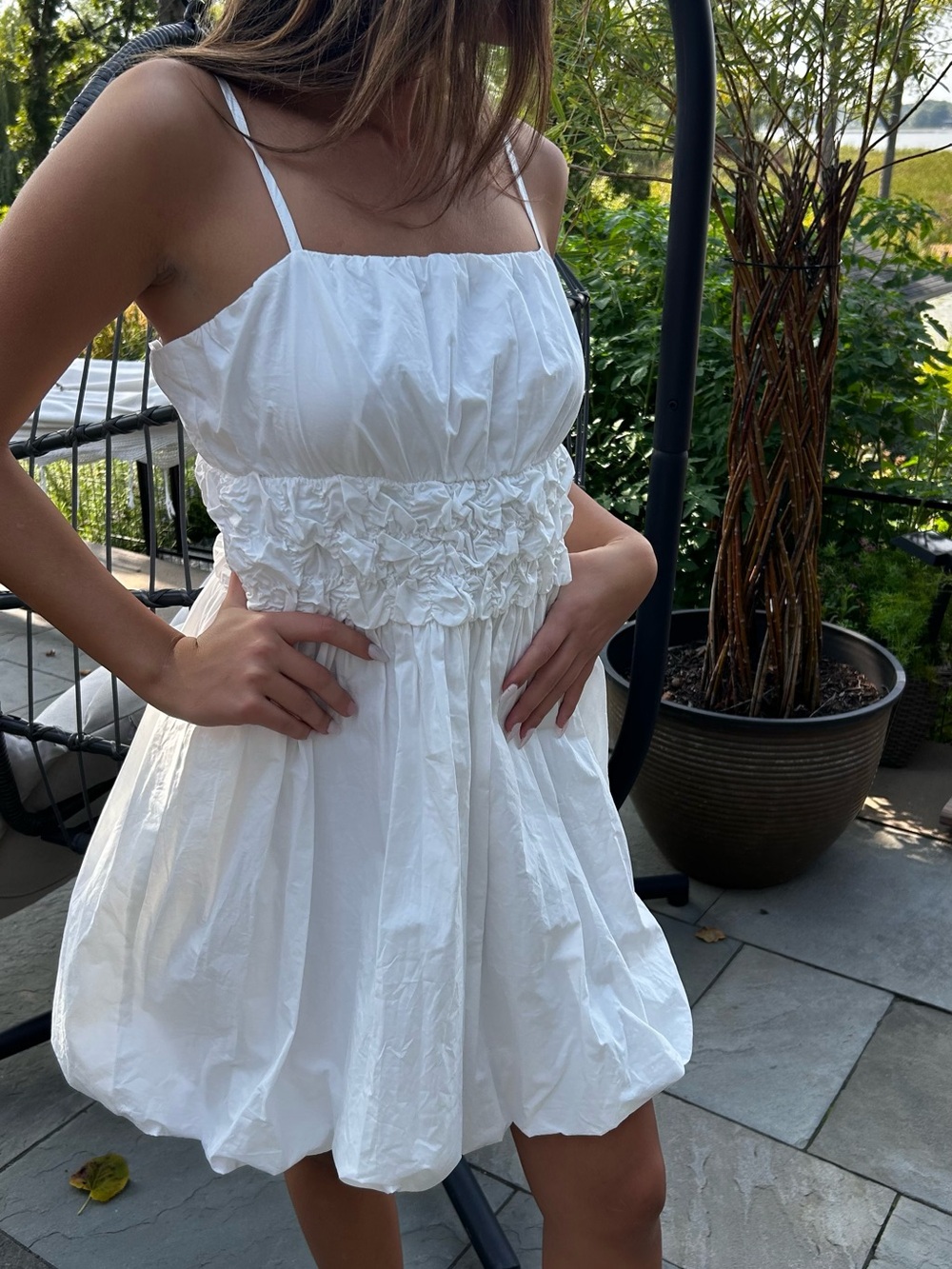 NWT PINCH White Bubble Hem Mini Dress Ruched Waist Size M